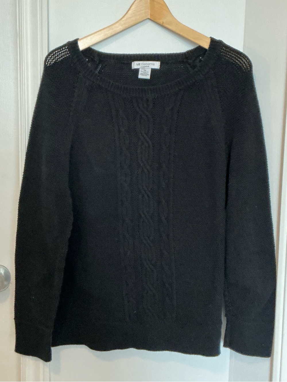 Liz Claiborne Black Cable & Open-Stitch Crew Neck Sweater Size 2X